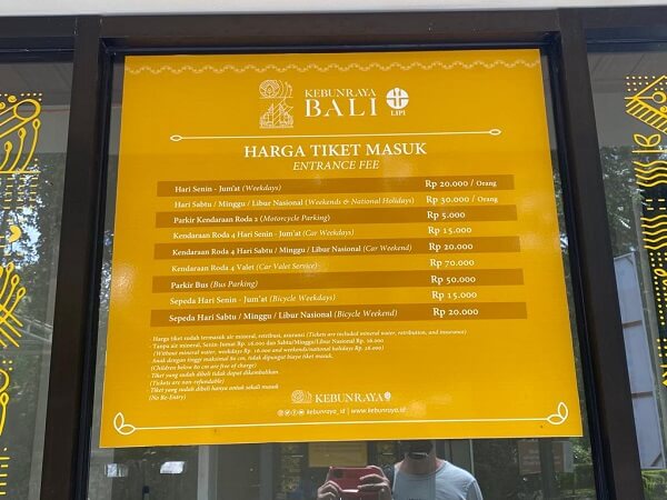Kebun Raya Bali Ticket Prices