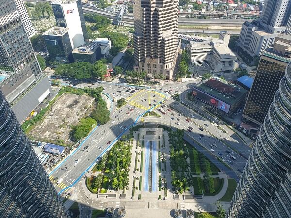 The streets far below