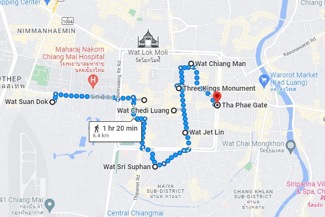 Chiang Mai Temples itinerary Day 1 map