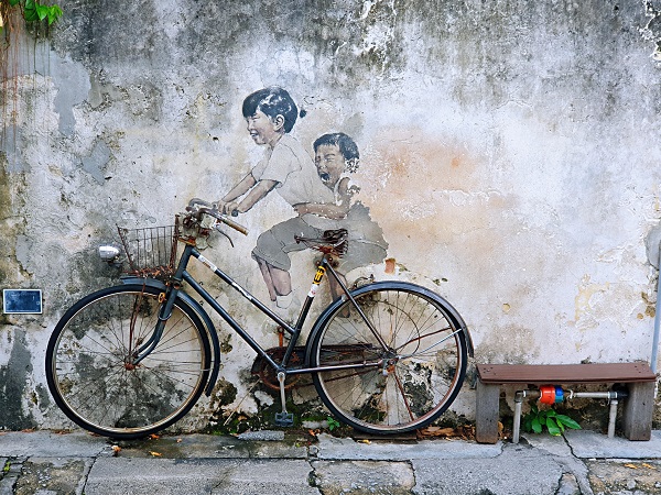 Penang Street Art Kids on Bicycle