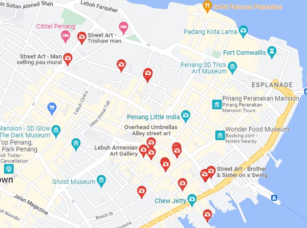 Google Maps Penang Street Art Locations