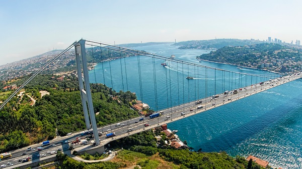 The Bosphorus separates Europe from Asia, dividing Istanbul