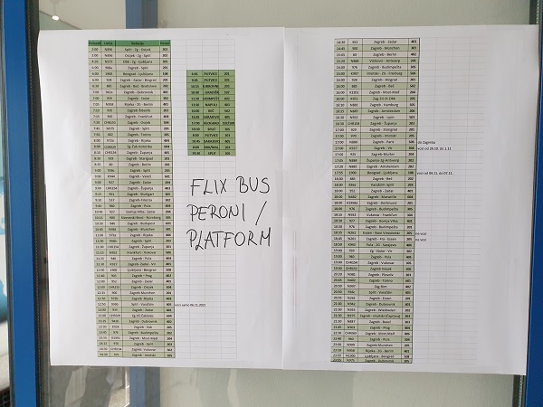 The Flixbus Zagreb Schedule is posted on the wall
