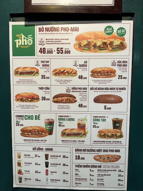 The Menu at Banh Mi Pho