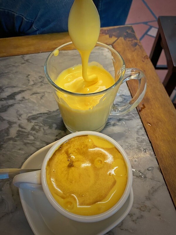 The egg coffee and egg cream are delicious