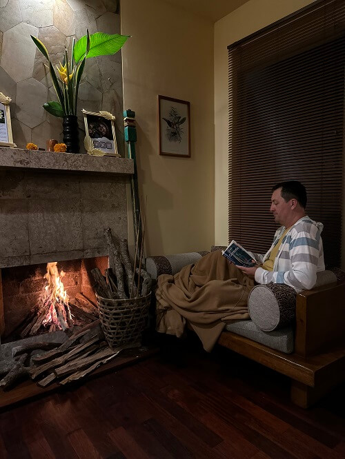 Relaxing in front of the fire at night