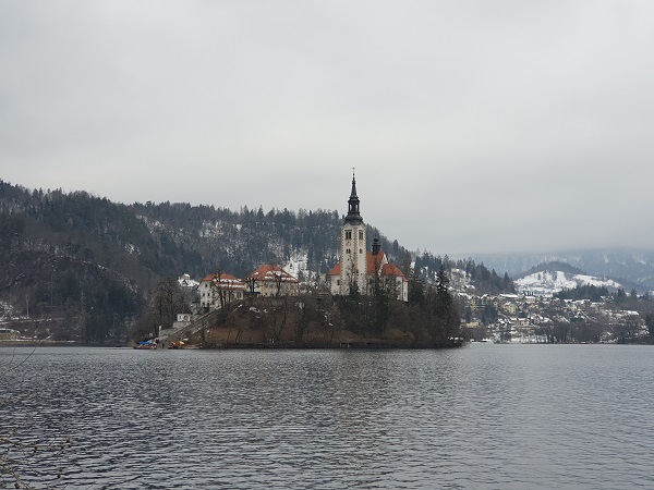 The island can be seen from nearly every point around the lake