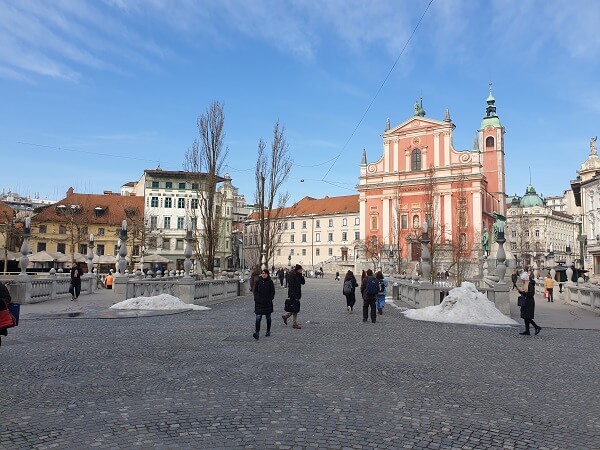 The tri bridge in the middle of Ljubljana is iconic