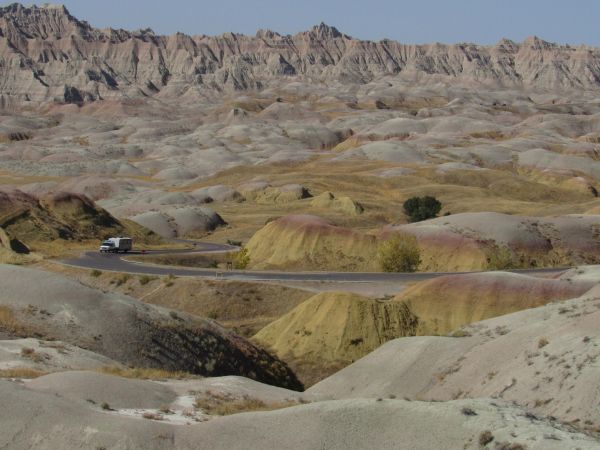 The field of yellow mounds stands out from the rest of the Badlands.