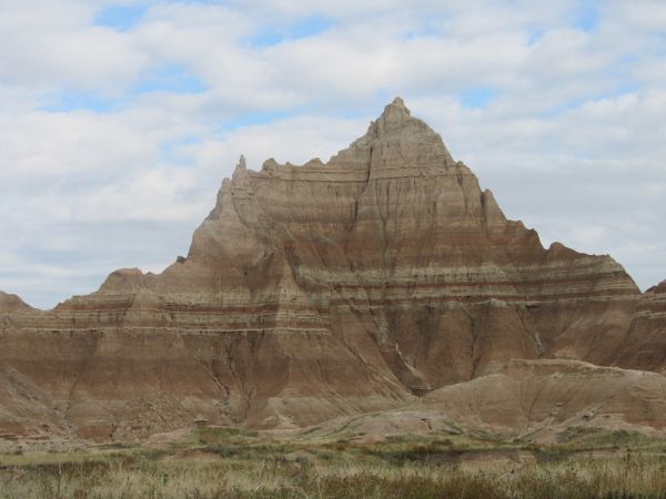 Many layers of rock are visible in the Badlands rock formations.