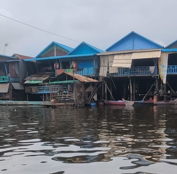 tonle sap floating villlage Kompong Phluk in the wet season, with the water high under the houses