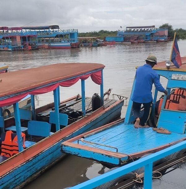 Village boats at the landing tonle sap floating village